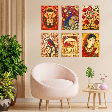 Set of Six Wall Paintings for Wall Dacoration Golden Framed Wall Paintings for Living Room & Bedroom Wall Art for Home Decoration & Office Wall Décor (13x10 inch CH-GD6-8)